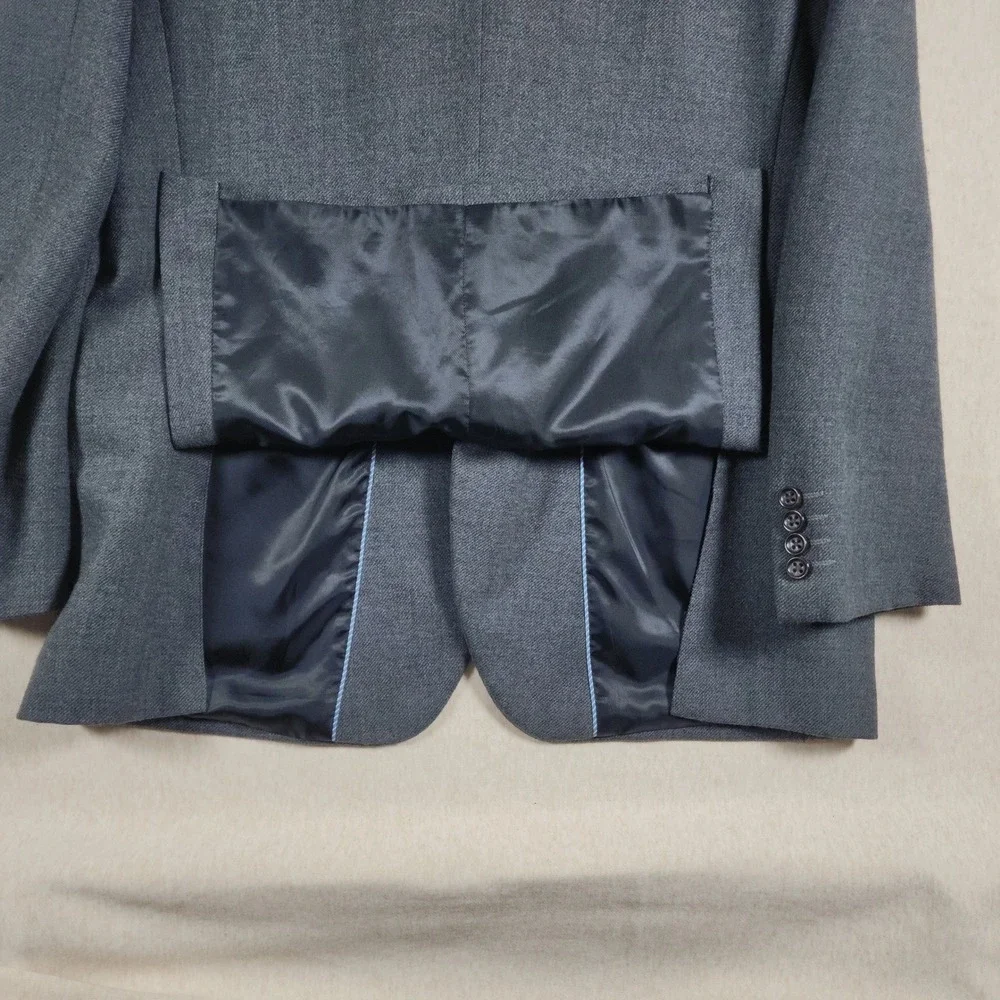 100 Merino Wool Sport Coat Mens 44R Gray Blazer Dark Academia Stafford Jacket